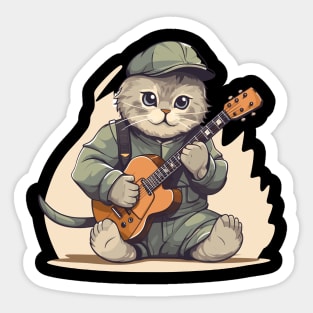 Scottish Fold Cat Playing Guitar Sticker